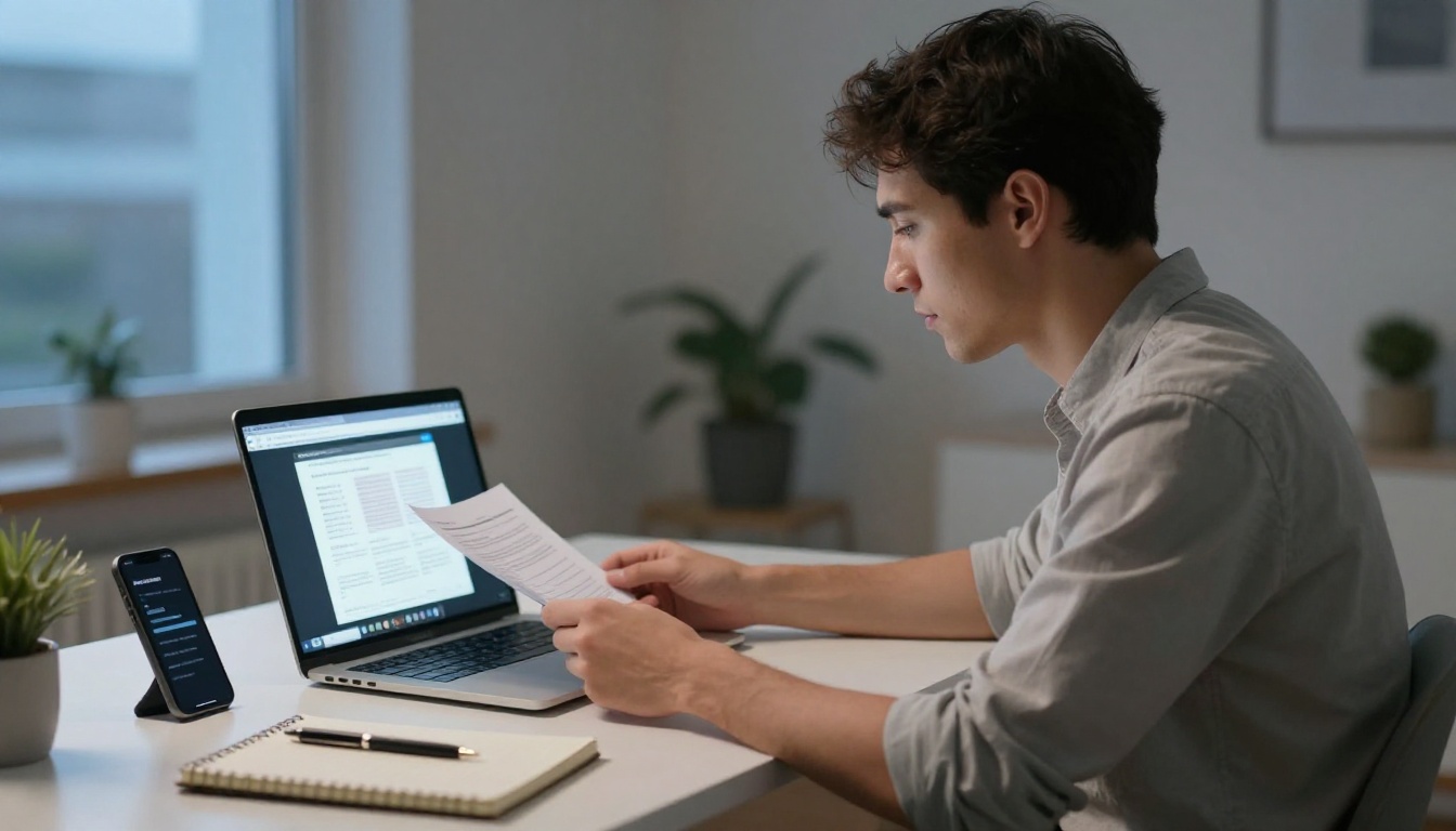 A man uploading a PDF file to a laptop with his smartphone showing the converted flipbook preview beside it