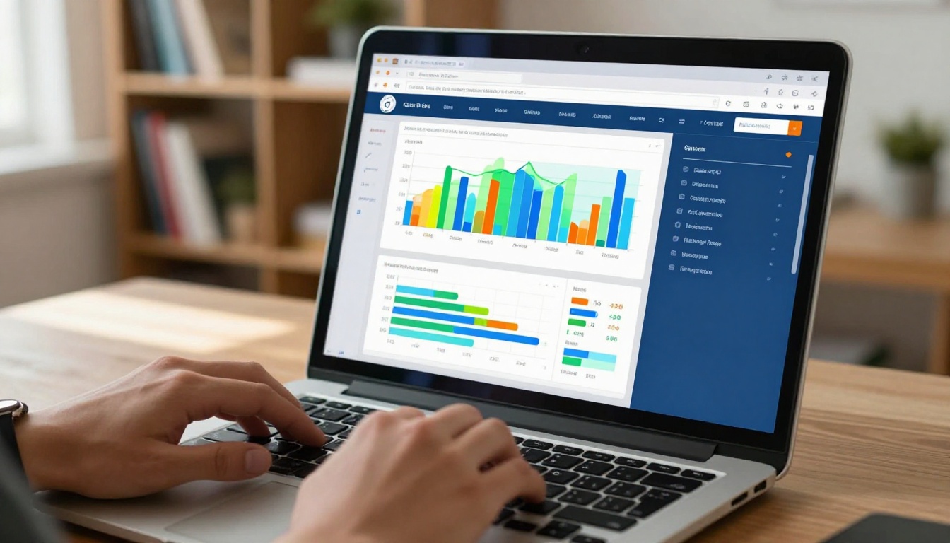 Marketing analytics dashboard on laptop showing engagement graphs and metrics Marketing analytics dashboard on laptop showing engagement graphs and metrics