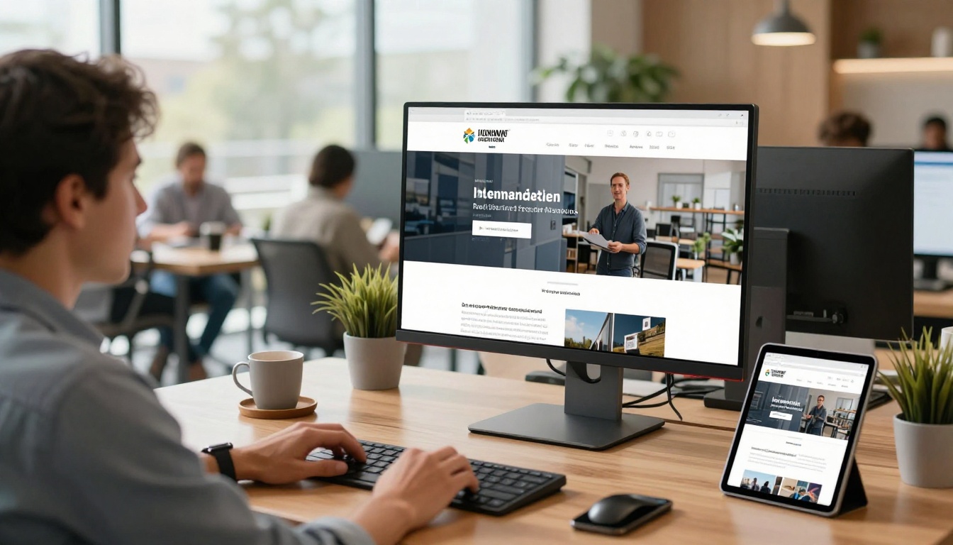 Person at standing desk with monitor and multiple devices all showing the same embedded flipbook Person at standing desk with monitor and multiple devices all showing the same embedded flipbook