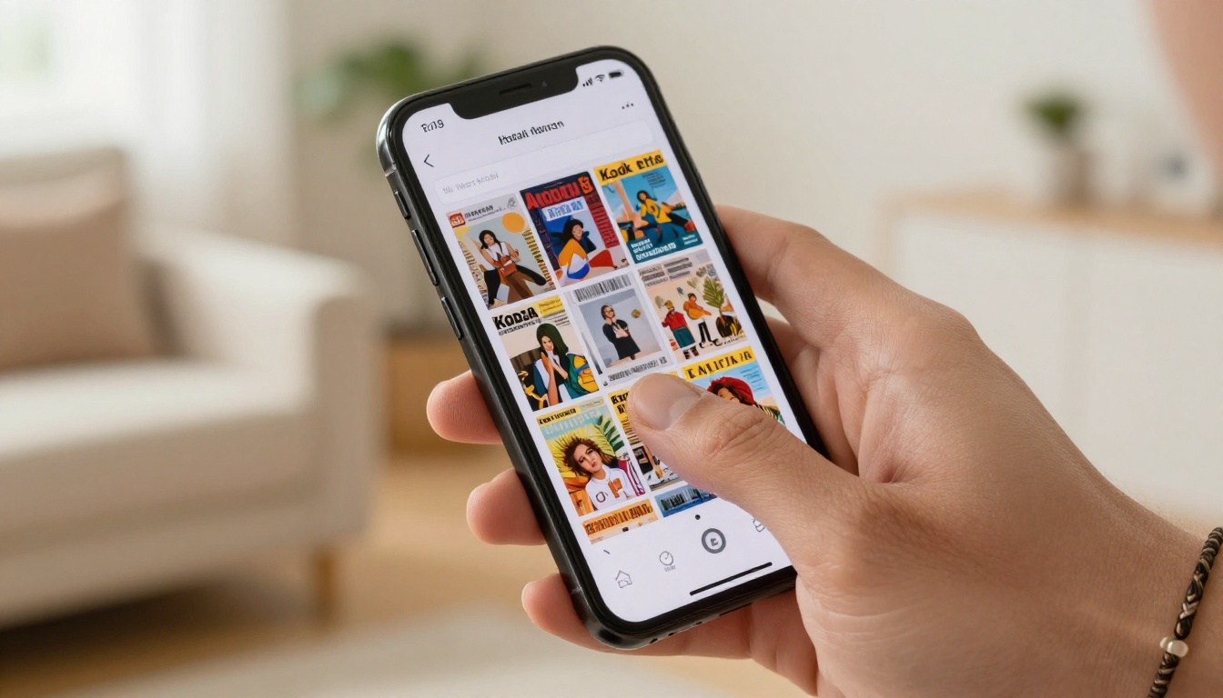 A thumb about to tap a smartphone screen showing a digital flipbook sharing interface with a clean mobile UI
