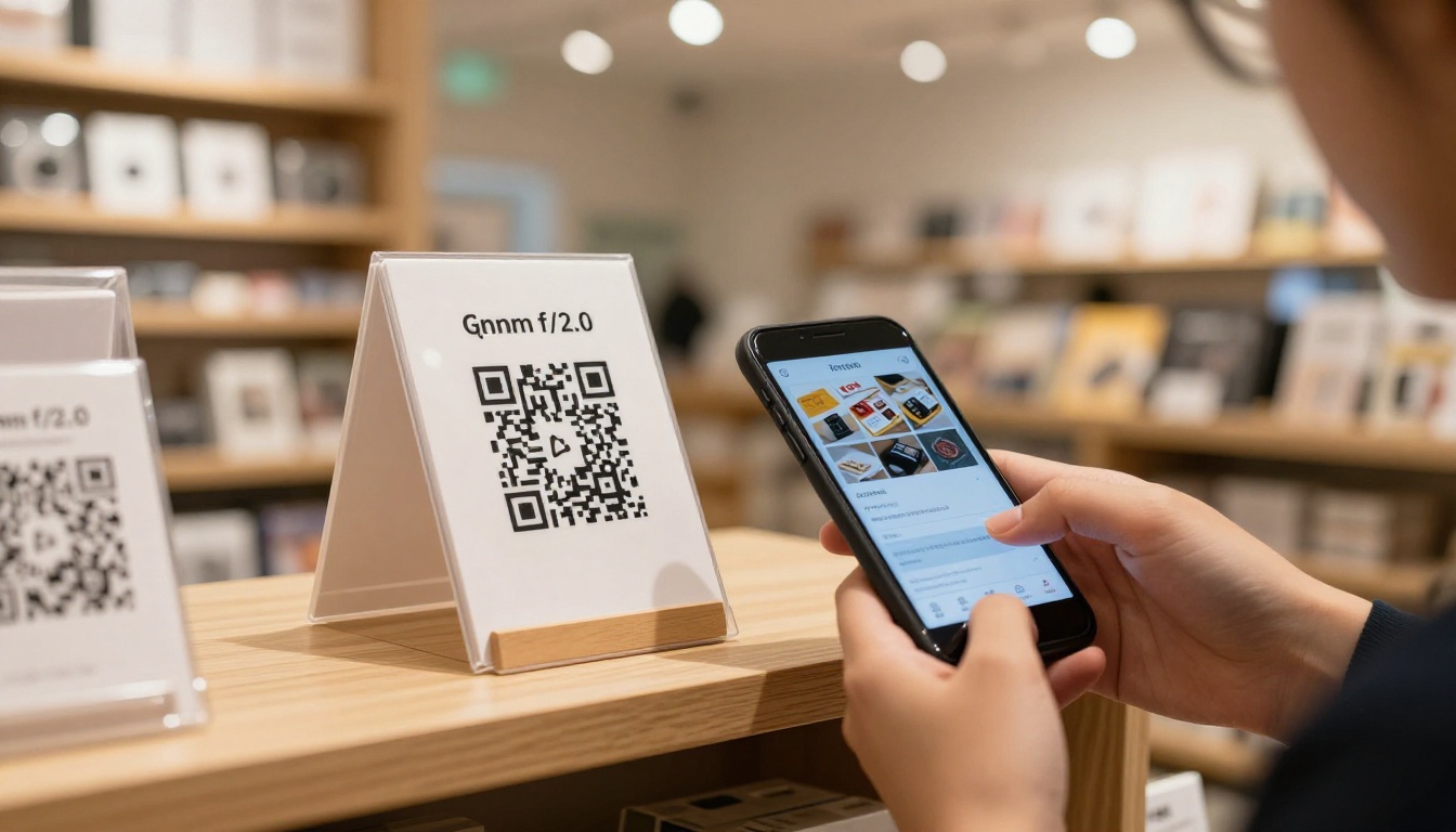 Customer scanning QR code to access digital flipbook in a retail store