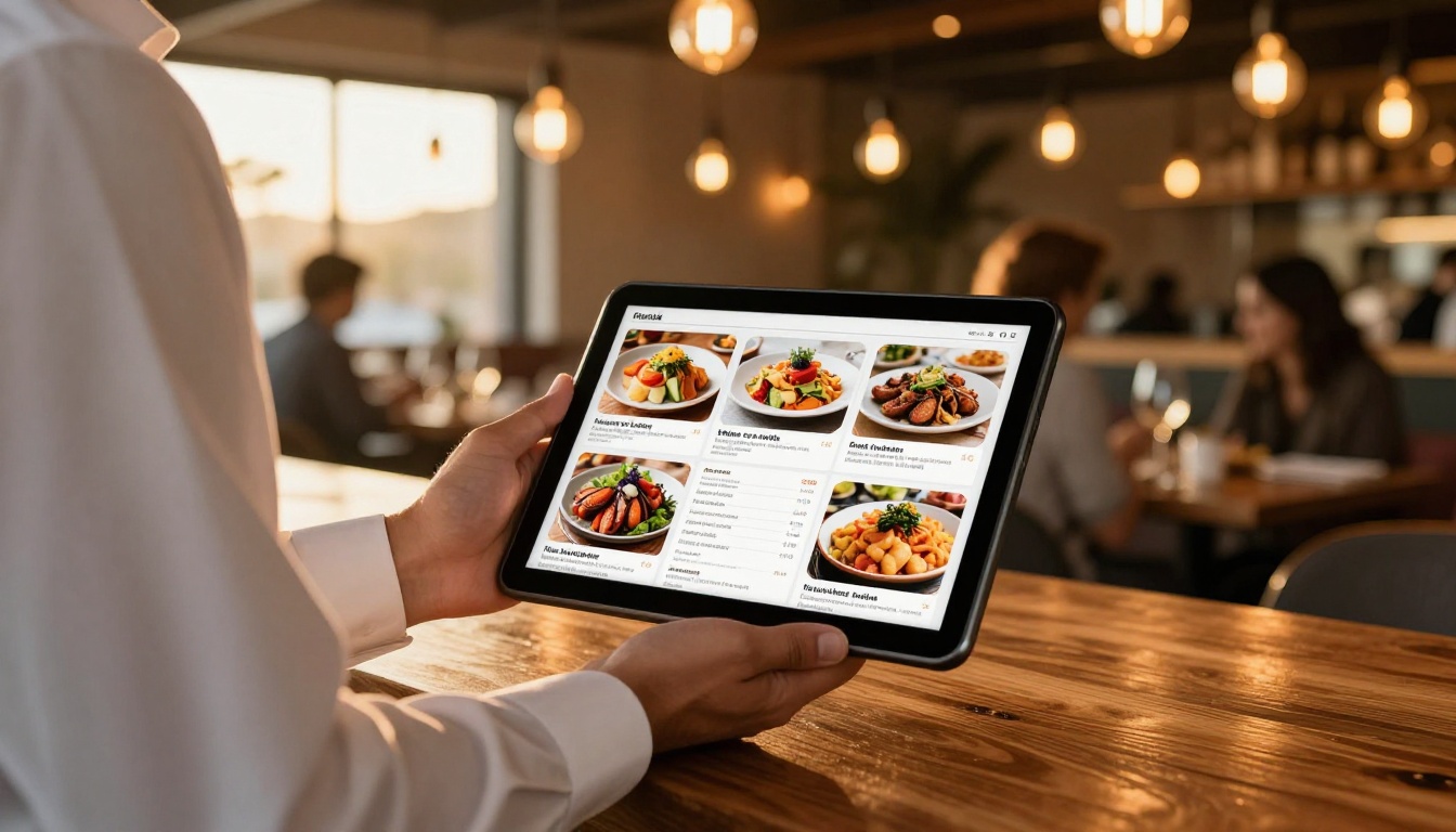 Waiter with digital restaurant menu