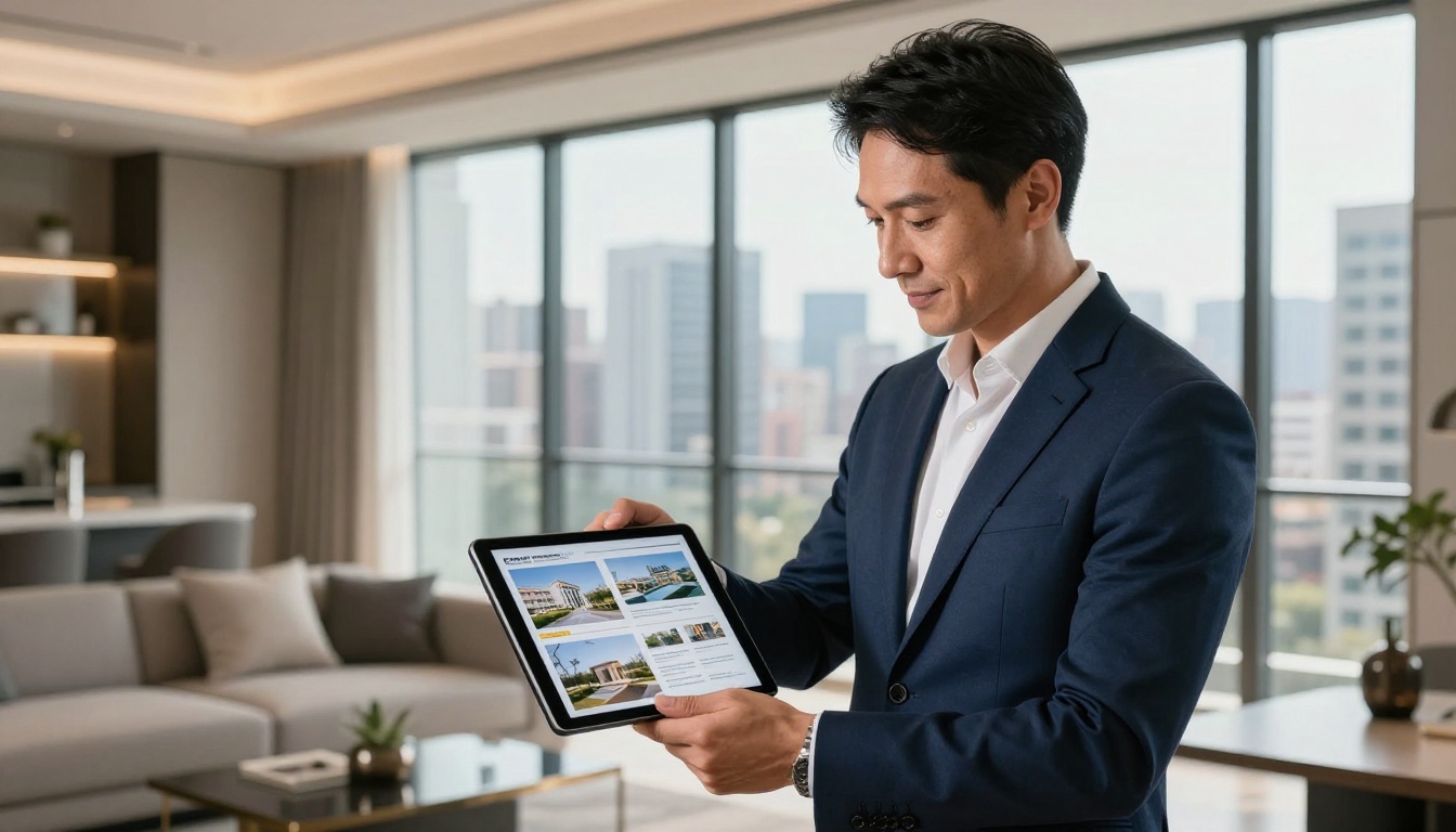 Real estate agent with flipbook brochure