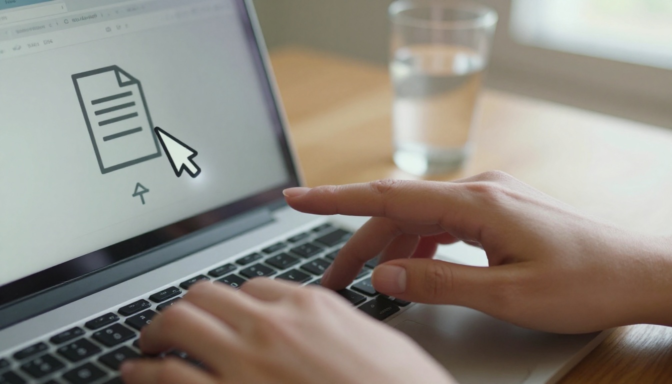 Close-up of hands dragging and dropping a PDF file onto a browser upload interface
