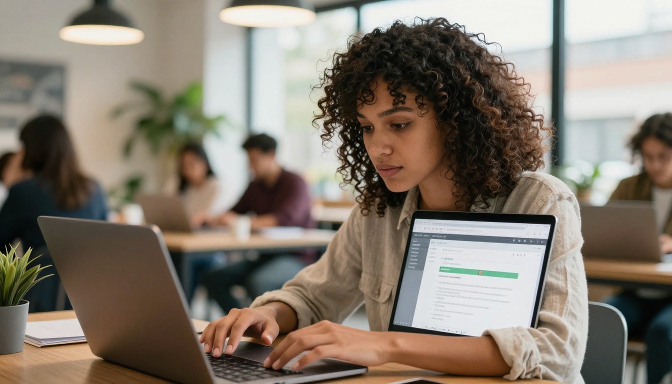 Woman uploading PDF to web platform