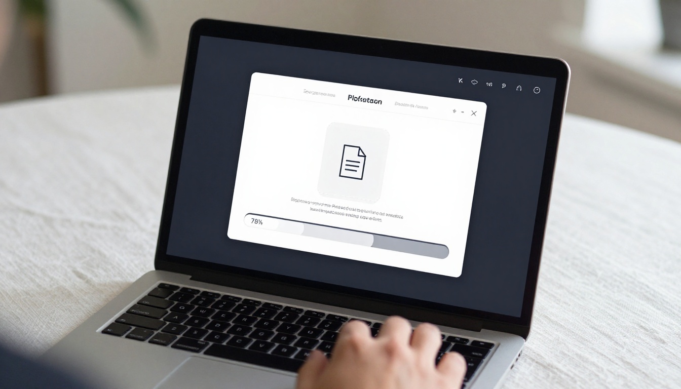 Laptop screen showing a clean PDF upload interface with a drag-and-drop area