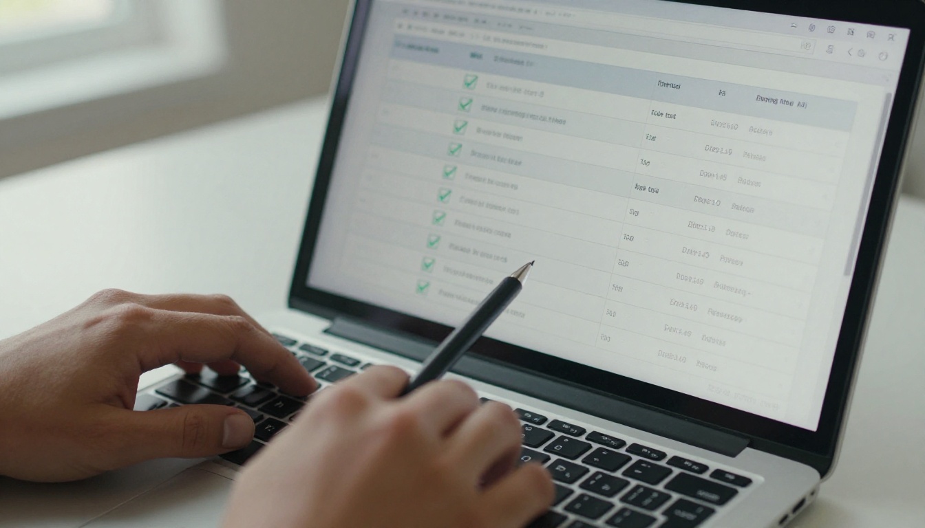 Close-up of hands pointing at a pricing comparison table on a laptop screen