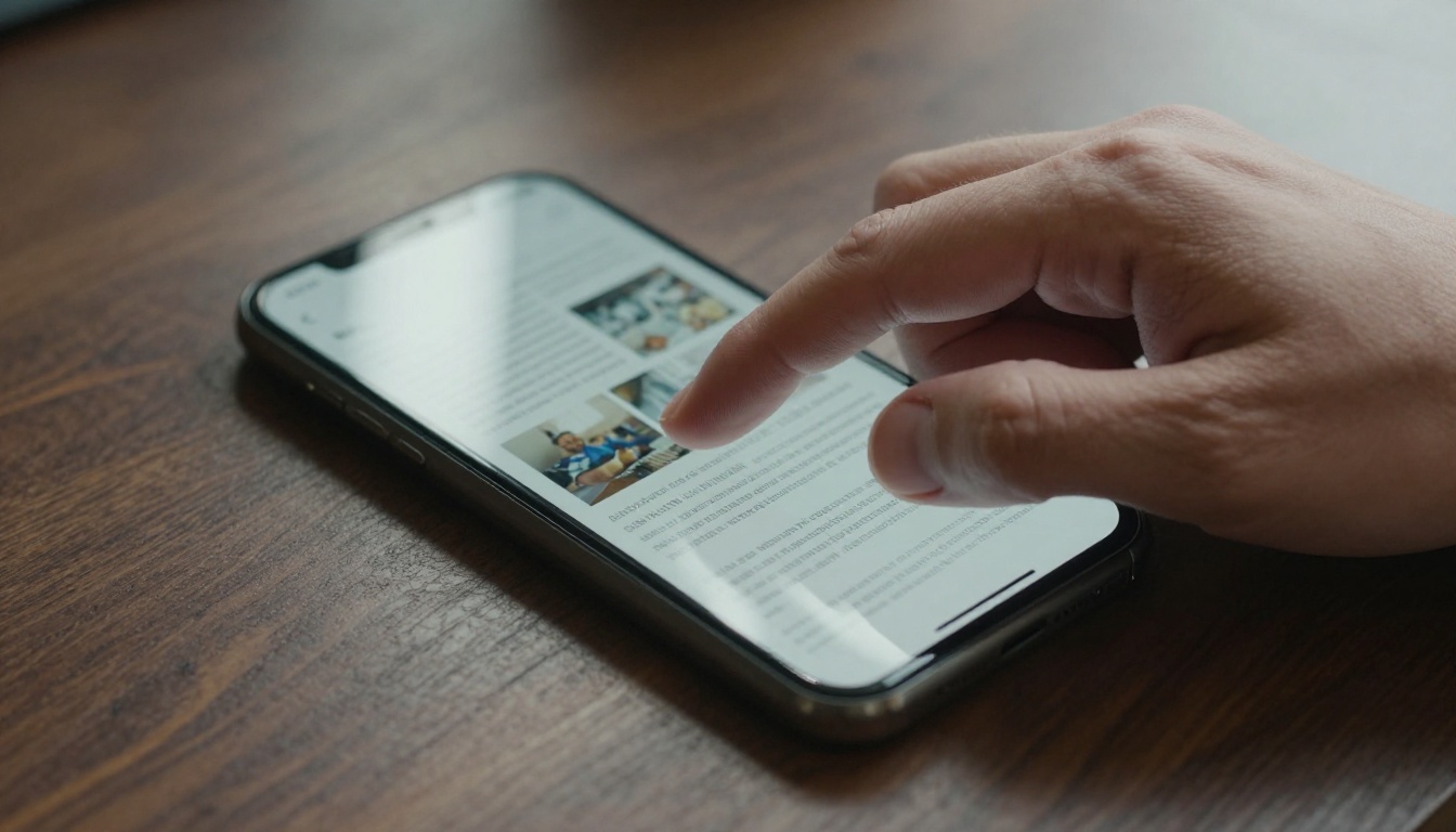 Frustrated user trying to pinch-zoom through a tiny PDF brochure on a smartphone screen