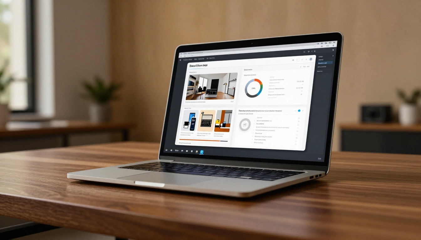 Low-angle view of laptop showing side-by-side flipbook interface comparison with analytics Low-angle view of laptop showing side-by-side flipbook interface comparison with analytics