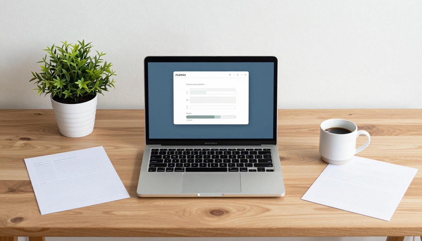 PDF file upload workflow on a clean desk with laptop and design materials
