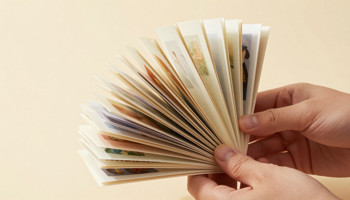 Physical flipbook being flipped mid-air showing animated page-turning effect