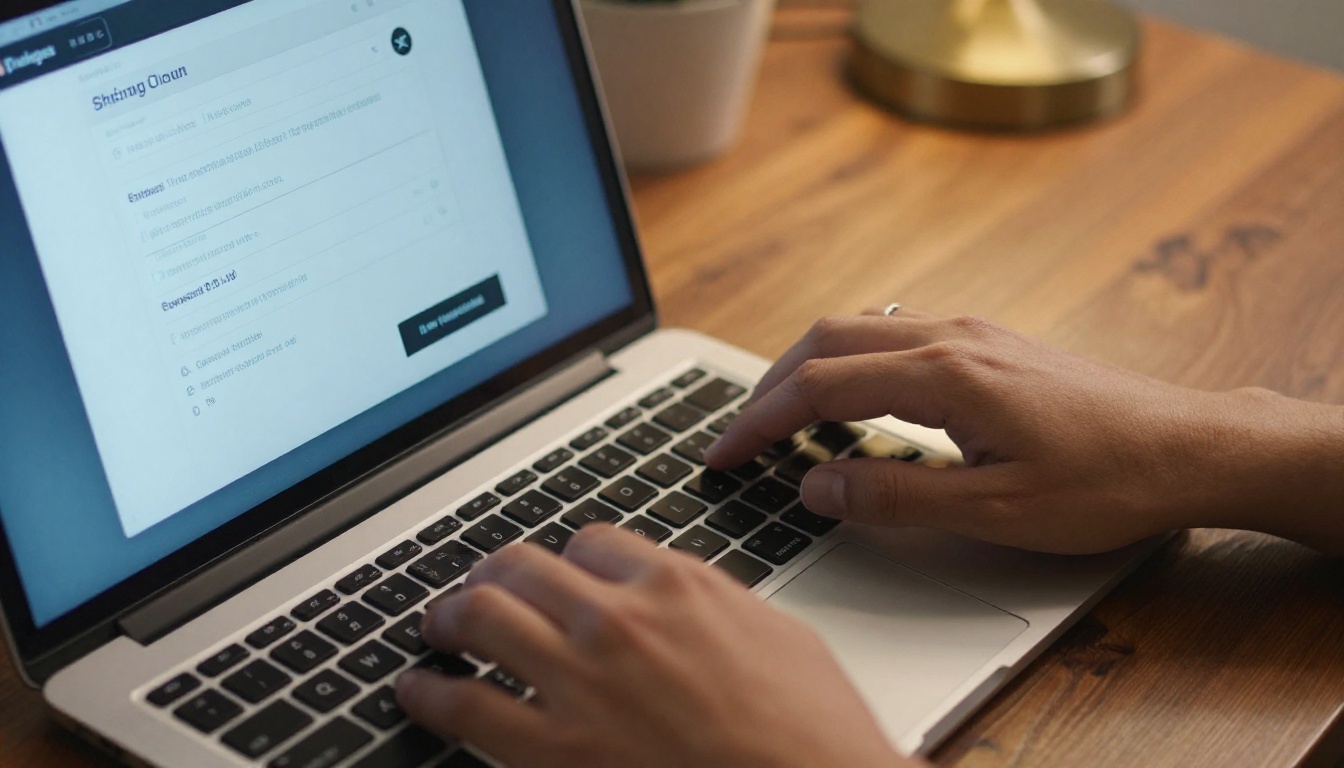 Designer hands on laptop showing sharing options dialog with embed code and password protection