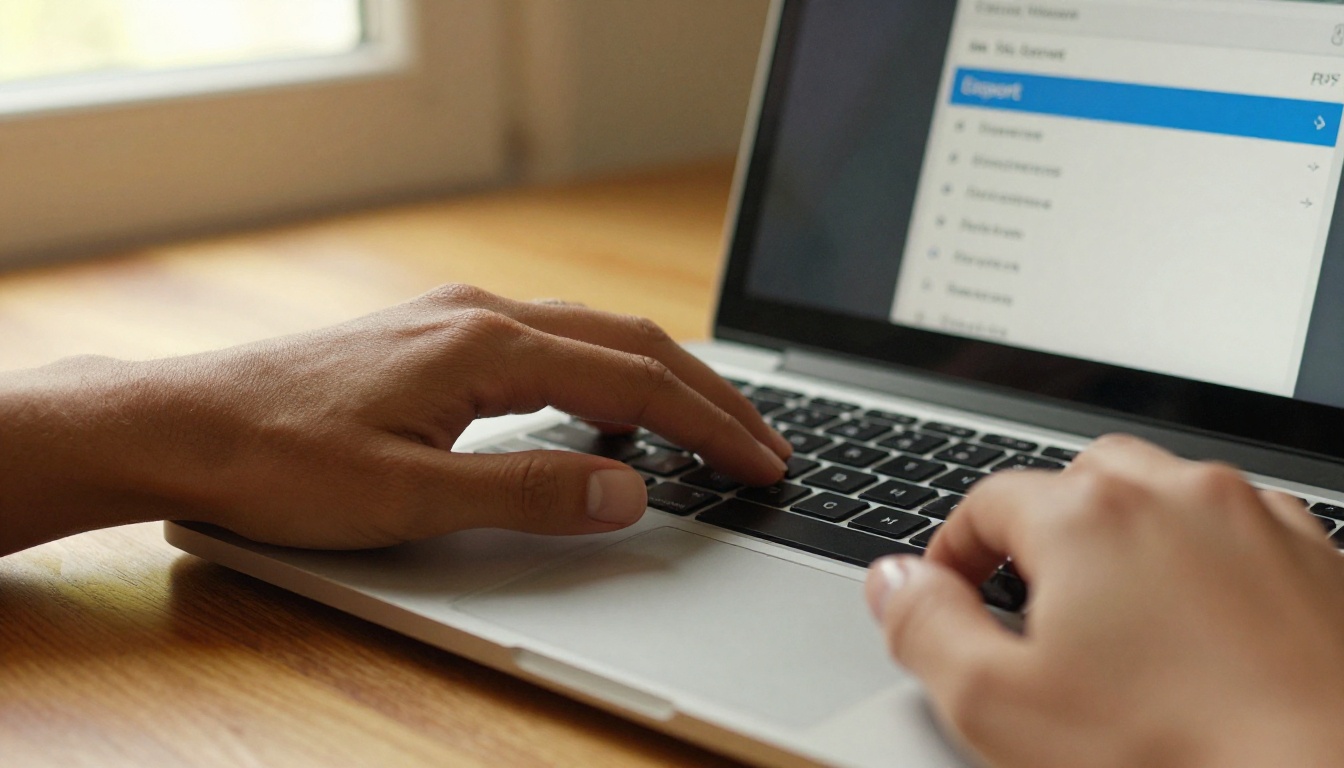 Close-up of hands navigating Canva's PDF export menu on a laptop Close-up of hands navigating Canva's PDF export menu on a laptop