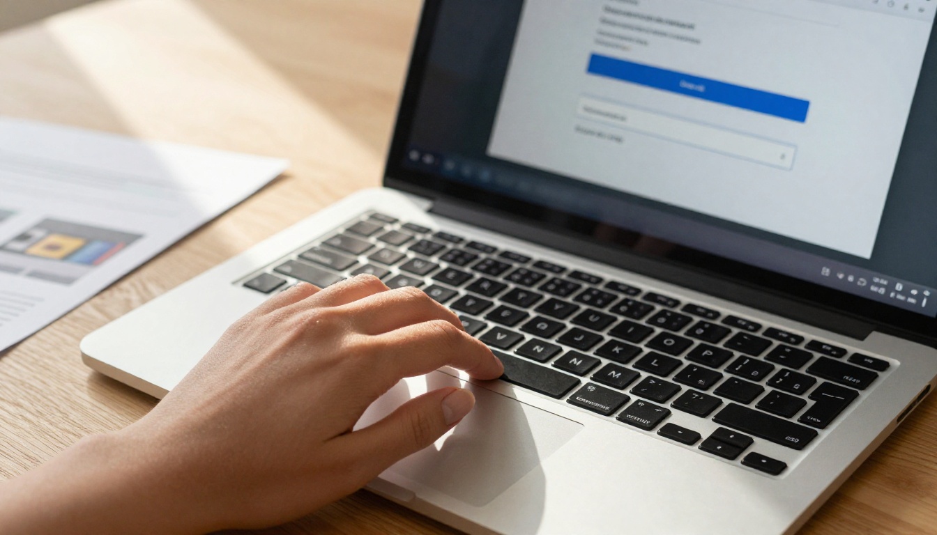 Hands uploading a PDF document to a browser upload interface on a laptop Hands uploading a PDF document to a browser upload interface on a laptop