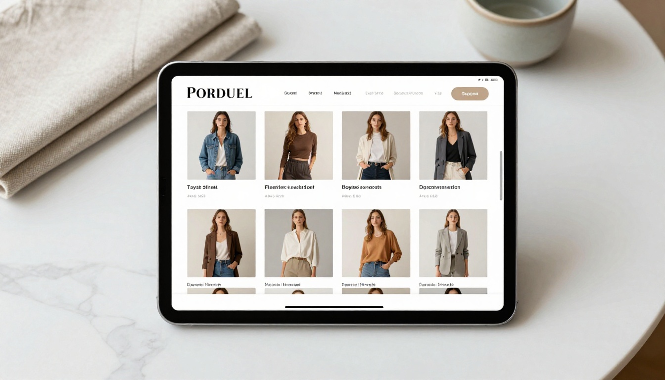 Digital product catalog displayed on a tablet with page-flip effect Digital product catalog displayed on a tablet with page-flip effect