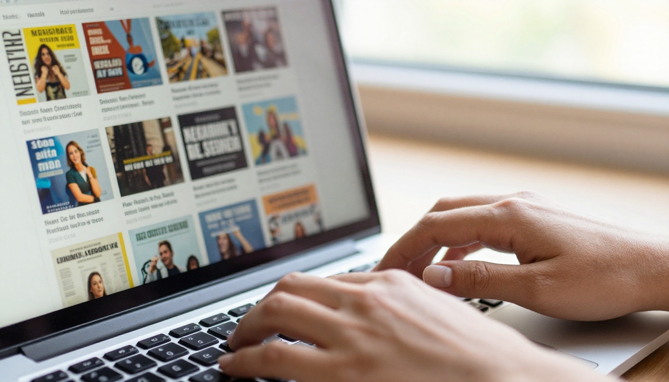 Woman typing on laptop creating newsletter content