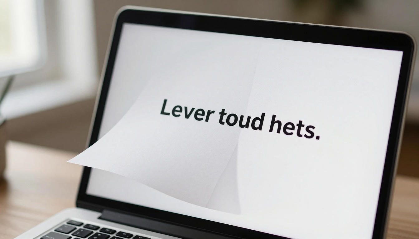 Close-up of a digital flipbook page mid-turn on laptop screen with realistic paper shadow and natural window light