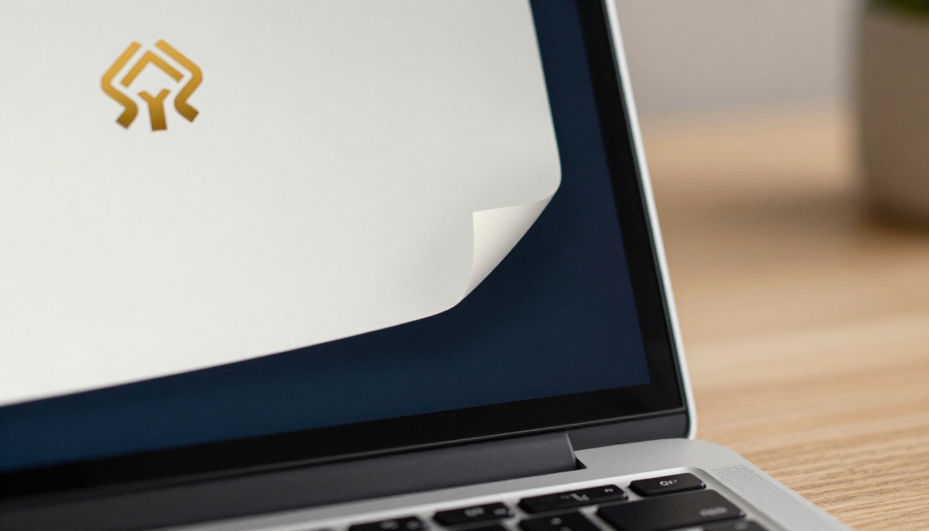 Laptop screen showing a professional flipbook with custom navy and gold branding Laptop screen showing a professional flipbook with custom navy and gold branding