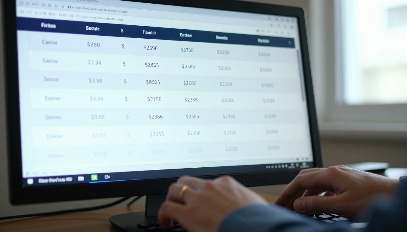 Pricing table on computer screen with subscription tiers
