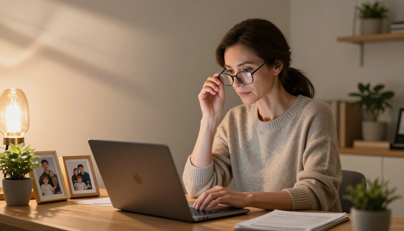 Small business owner reviewing pricing options on a laptop in a cozy home office