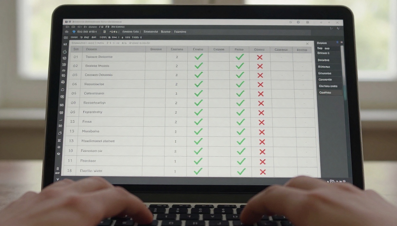 Comparison table visible on laptop screen Comparison table visible on laptop screen