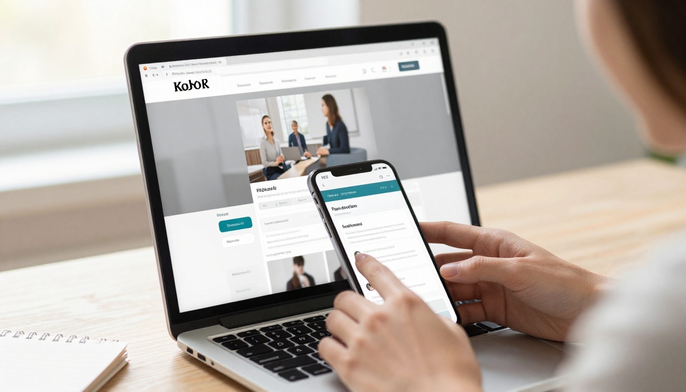 Professional woman embedding flipbook on website with smartphone showing mobile preview
