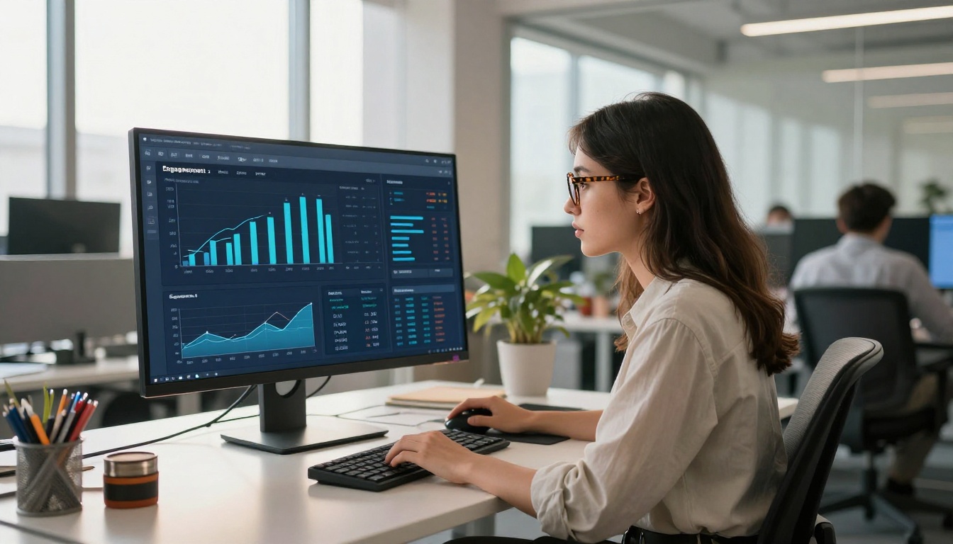 Analyst reviewing flipbook behavioral data on an ultrawide monitor