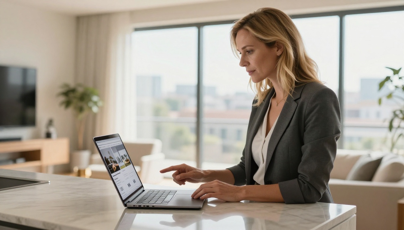 Real estate agent presenting watermark-free digital brochure