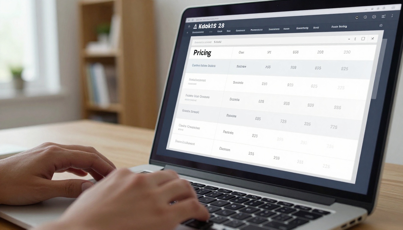 Close-up of a laptop screen displaying a software pricing comparison table in a home office Close-up of a laptop screen displaying a software pricing comparison table in a home office