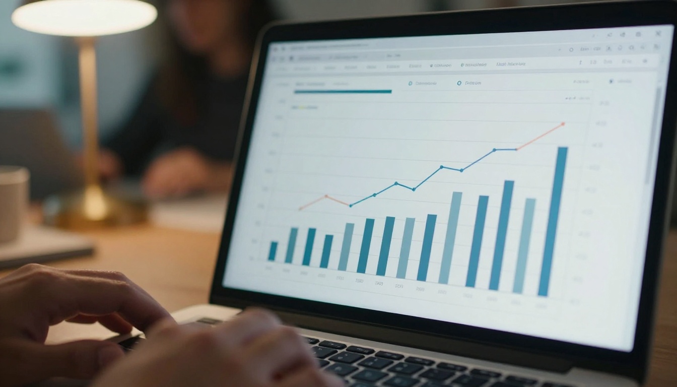 Analytics dashboard displayed on laptop in home office