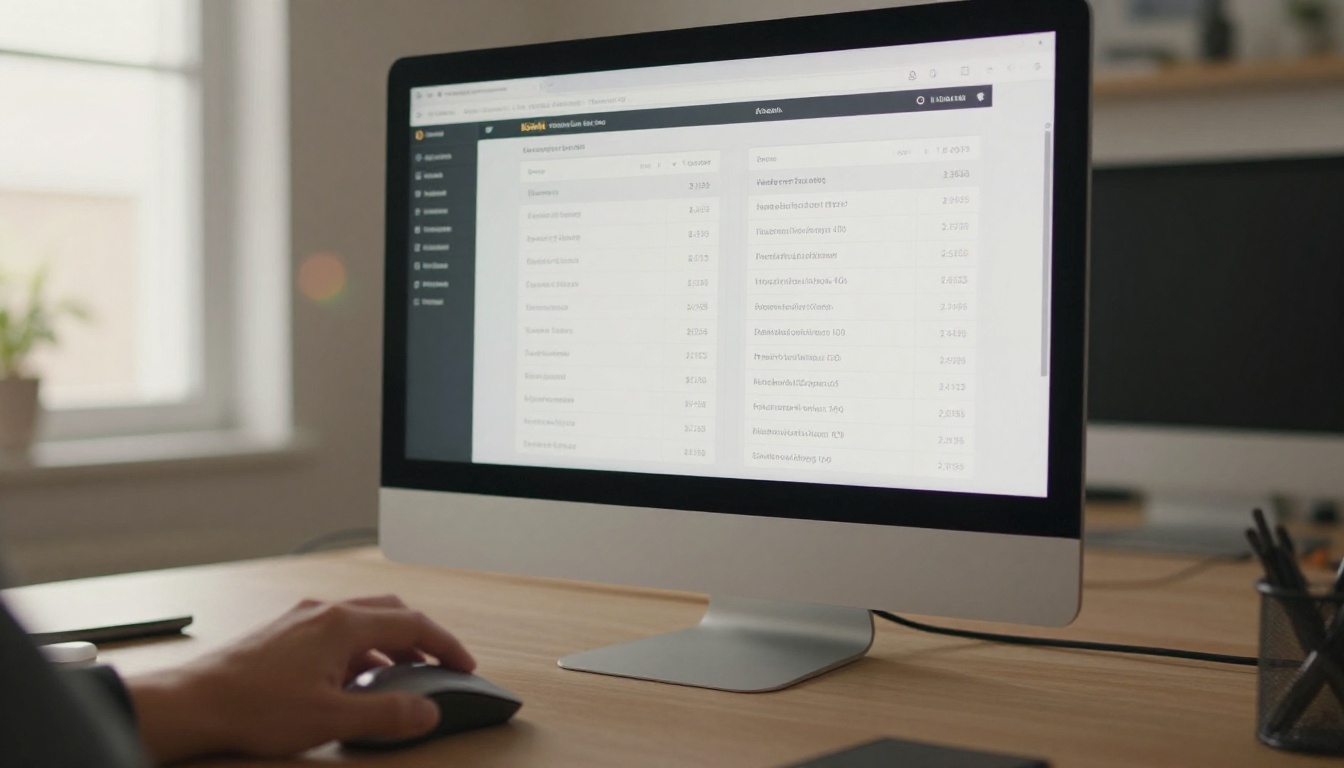 Close-up of a desktop monitor displaying a pricing comparison webpage with a hand resting on a wireless mouse Close-up of a desktop monitor displaying a pricing comparison webpage with a hand resting on a wireless mouse