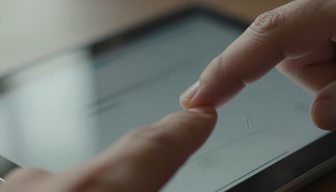Close-up of finger touching tablet screen mid-page-turn animation of a digital flipbook Close-up of finger touching tablet screen mid-page-turn animation of a digital flipbook