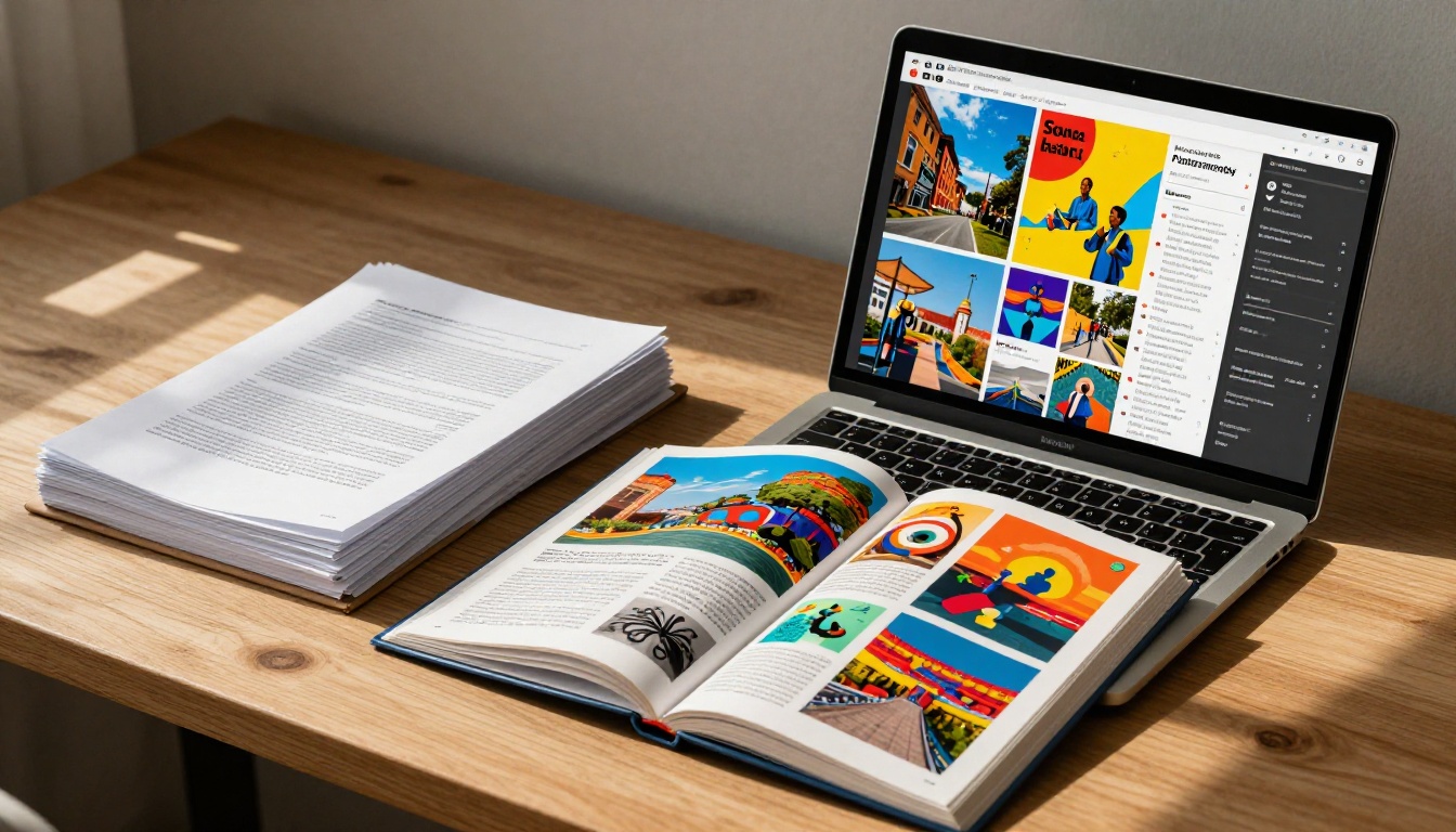 Side-by-side contrast: dull PDF document vs vibrant digital flipbook on a laptop screen