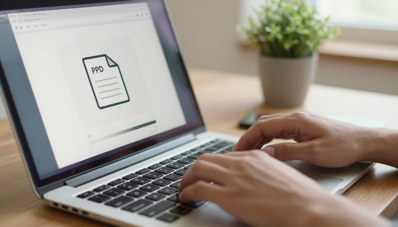 Person uploading a PDF file through a web interface on a laptop