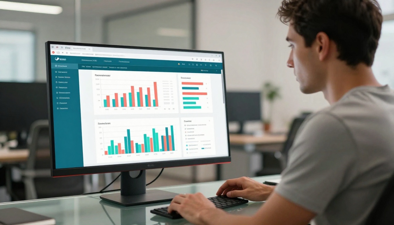 Man reviewing flipbook analytics on monitor Man reviewing flipbook analytics on monitor