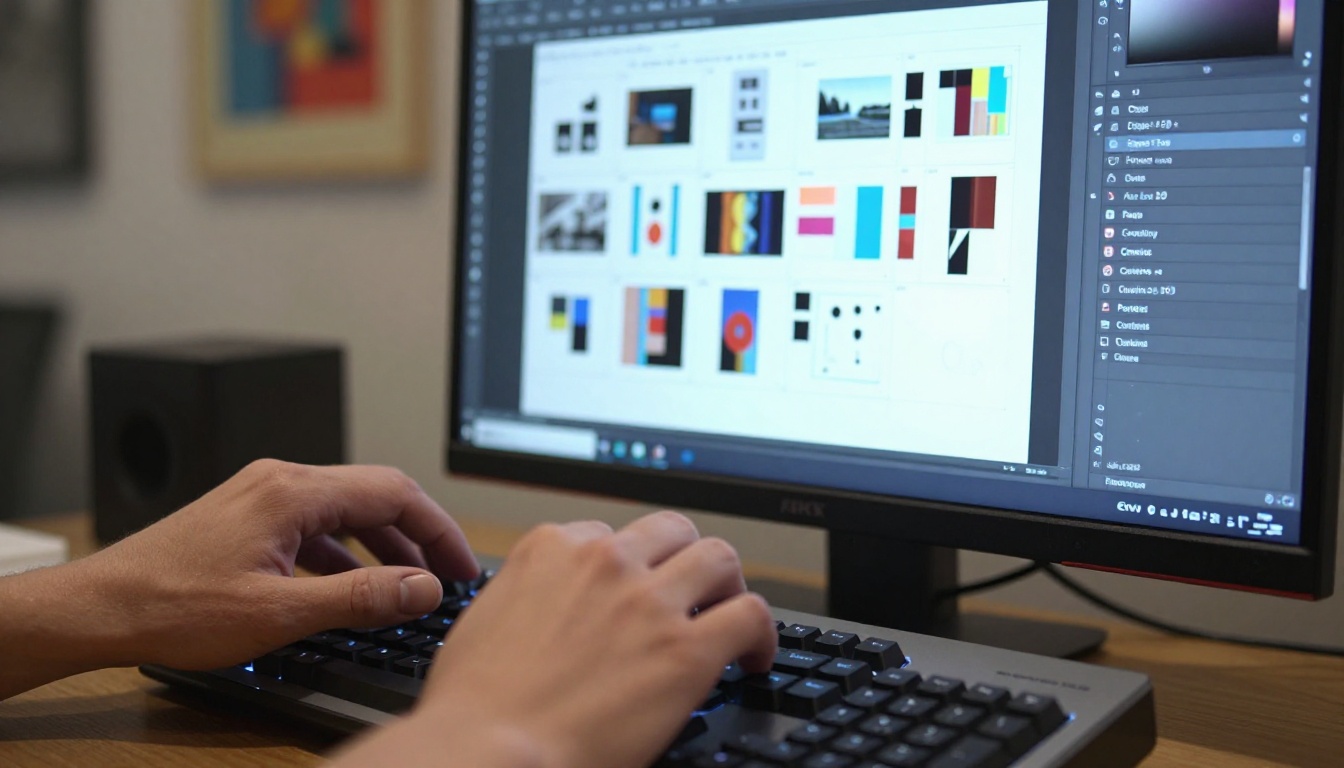 Designer reviewing artboard layouts in Photoshop