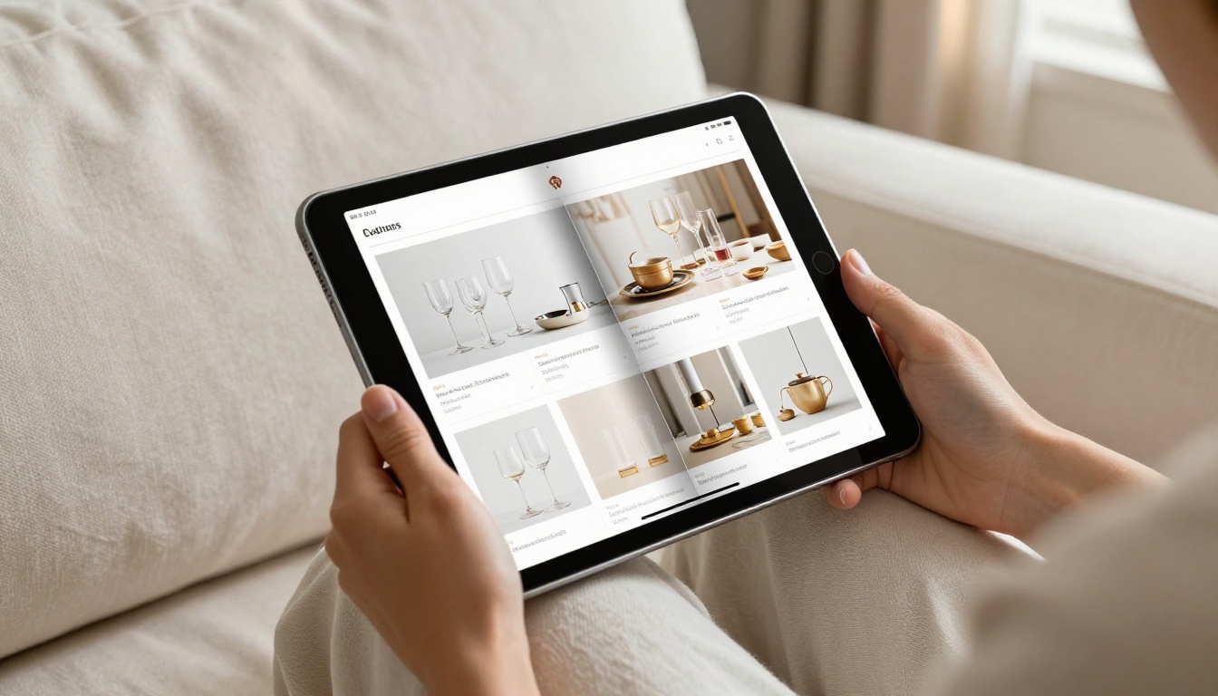 An iPad showing a luxury product catalog as an interactive flipbook An iPad showing a luxury product catalog as an interactive flipbook