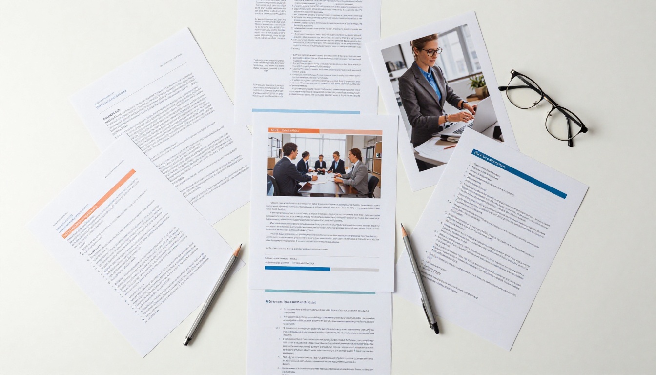 Multiple document file types and formats spread on a clean white desk