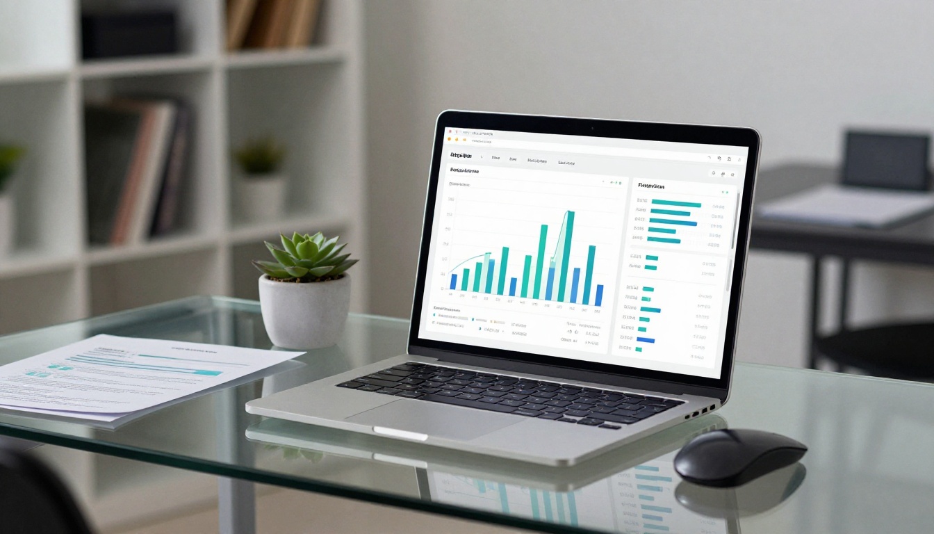 Laptop screen showing analytics dashboard with flipbook engagement and page view statistics
