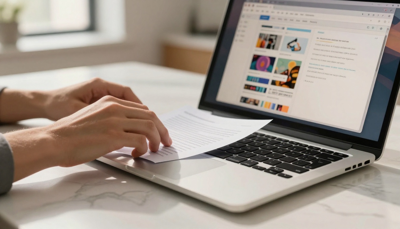 Hands uploading a PDF document on a laptop to convert it into an interactive digital catalog