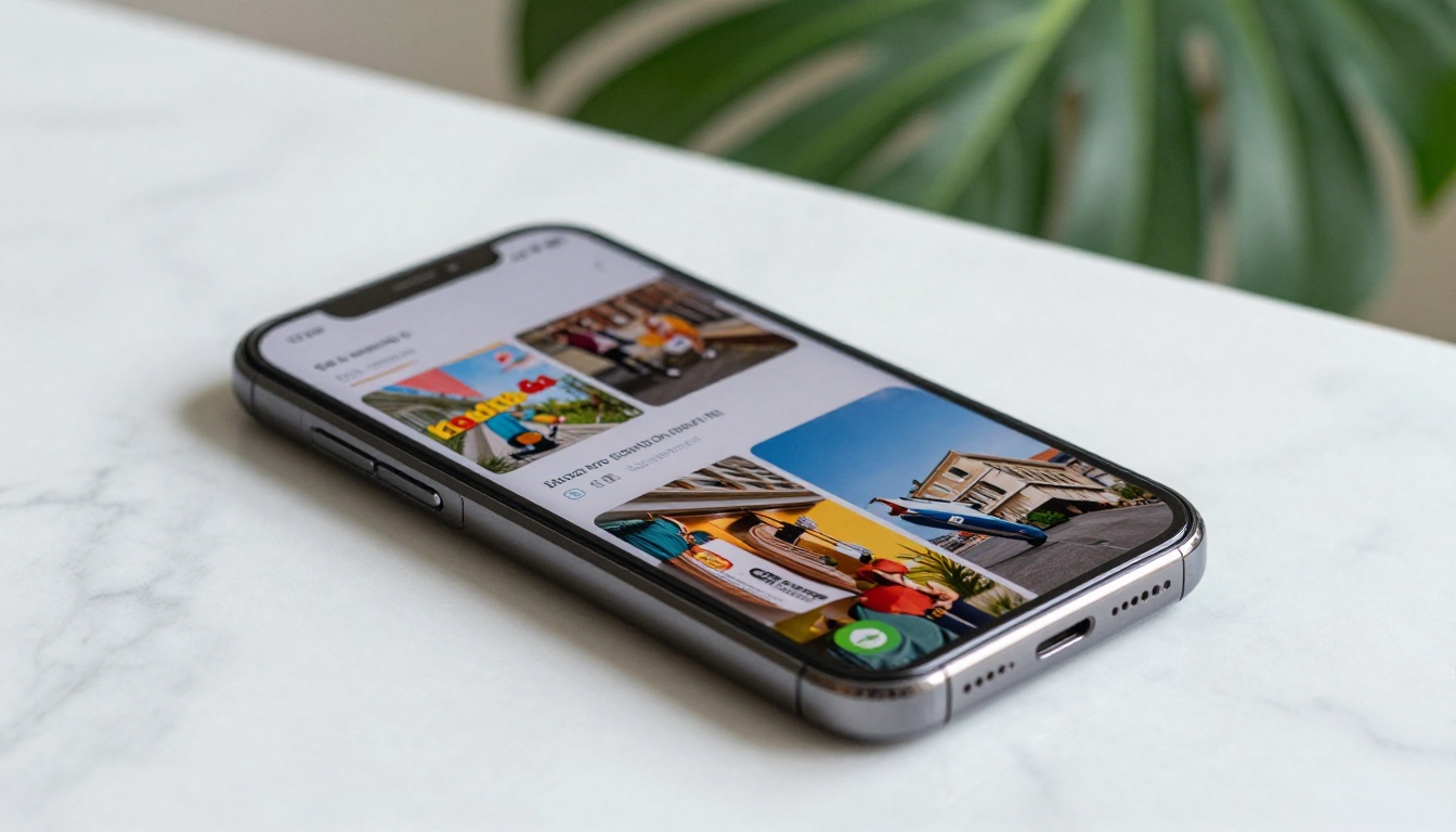 Smartphone showing mobile flipbook on marble surface