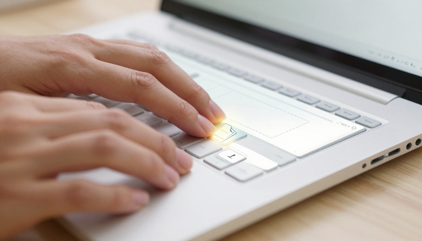 Extreme close-up of female hands dragging a PDF file icon to a browser upload interface on a white laptop Extreme close-up of female hands dragging a PDF file icon to a browser upload interface on a white laptop