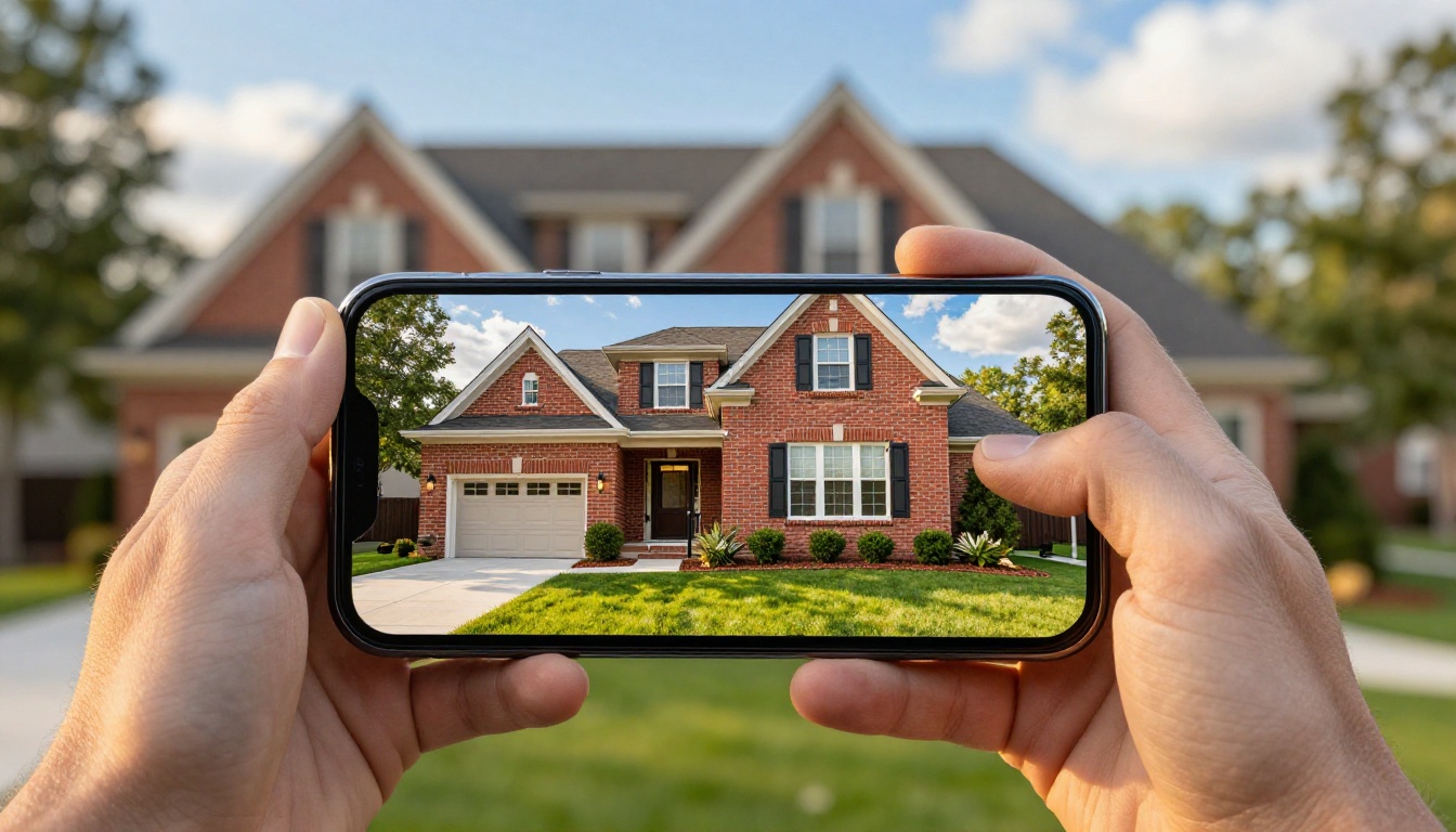 Professional hand holding smartphone displaying interactive digital property brochure