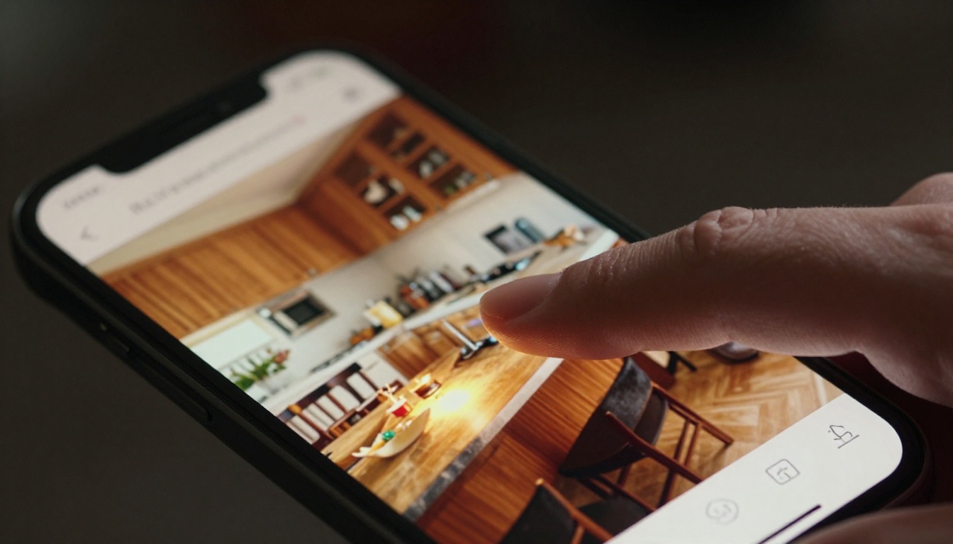 Close-up of a hand swiping a property listing flipbook on a smartphone
