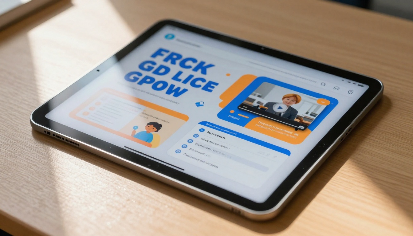 A tablet screen showing a colorful interactive educational flipbook page with infographics and visual content A tablet screen showing a colorful interactive educational flipbook page with infographics and visual content