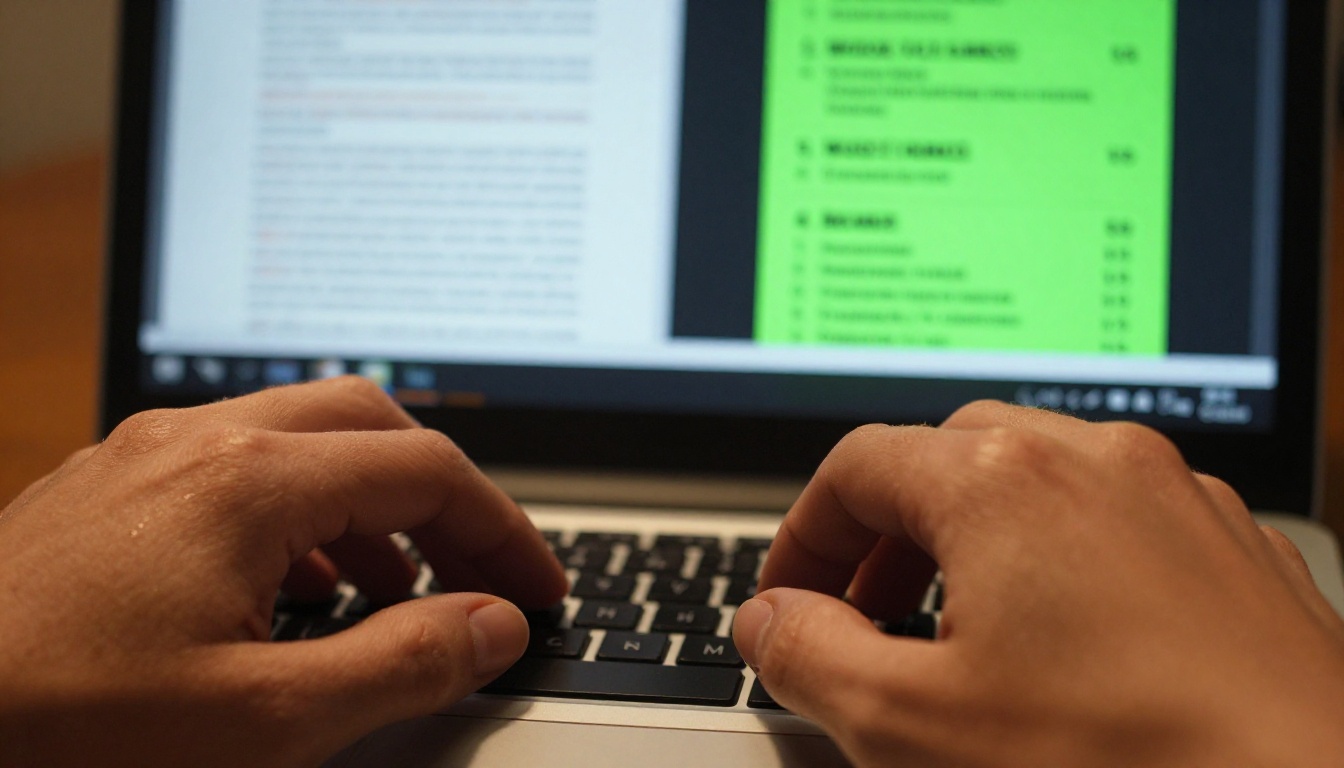 Hands typing on laptop keyboard with split-screen showing PDF vs interactive flipbook performance data Hands typing on laptop keyboard with split-screen showing PDF vs interactive flipbook performance data