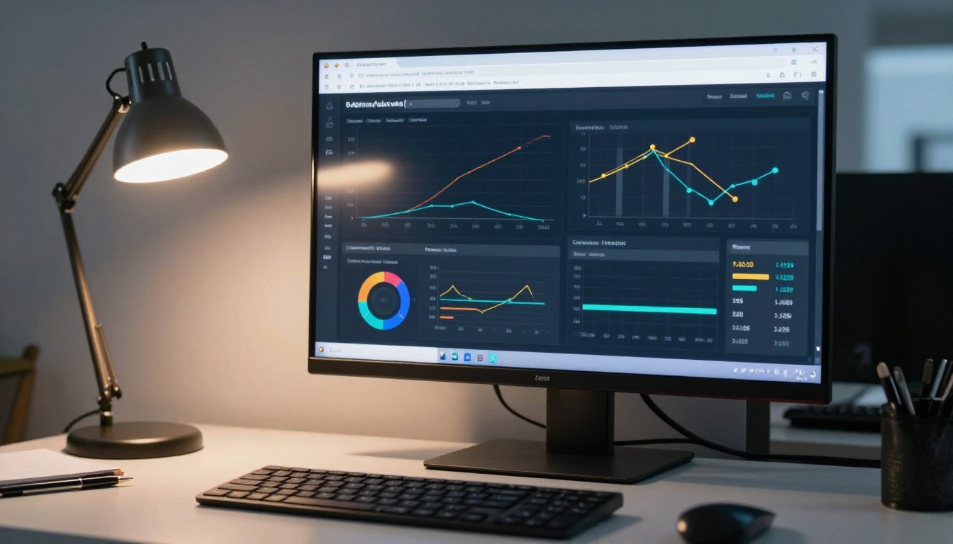 Analytics dashboard showing sales and conversion metrics on a widescreen monitor Analytics dashboard showing sales and conversion metrics on a widescreen monitor