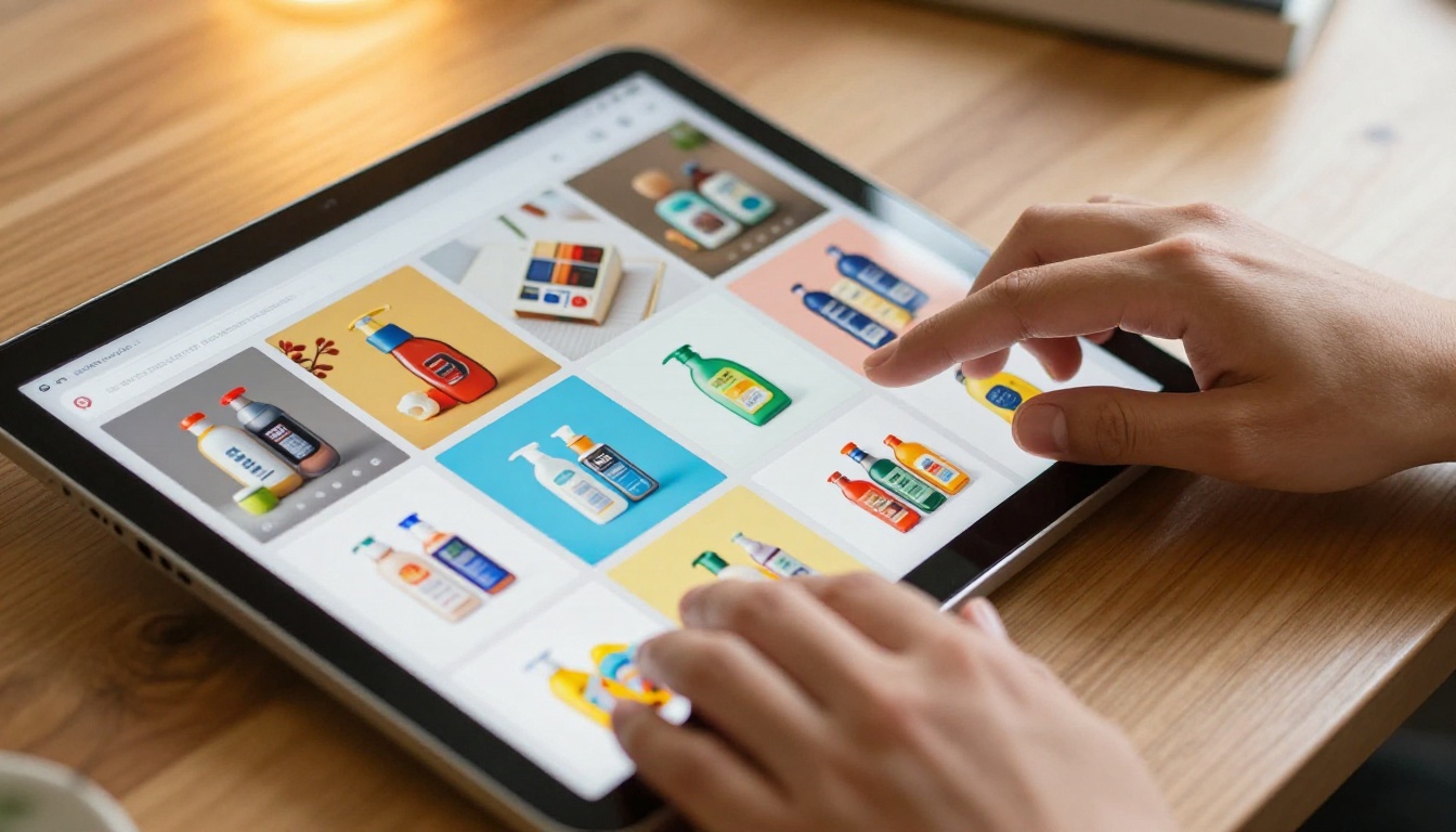 Hands navigating a vibrant digital flipbook product catalog on a modern laptop Hands navigating a vibrant digital flipbook product catalog on a modern laptop