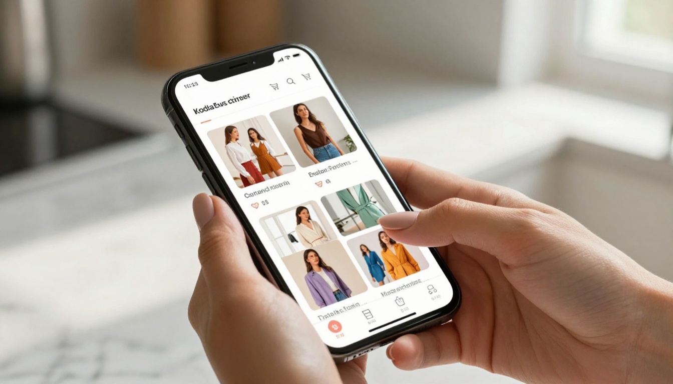 Hands browsing a shoppable catalog on a smartphone