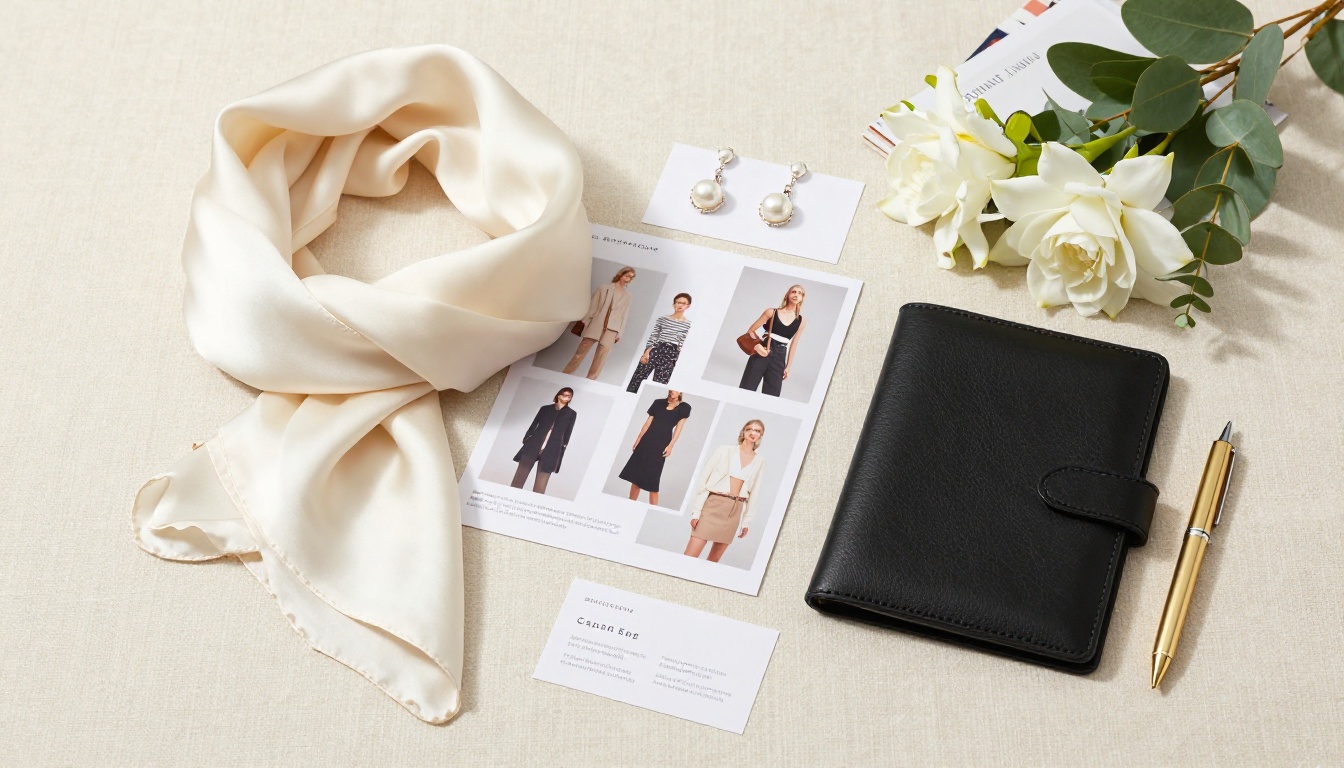 Fashion portfolio accessories flat-lay on cream linen